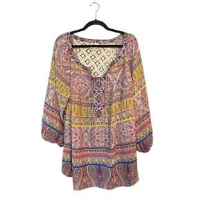 Fig & Flower Anthropologie Peasant Blouse Plus 3X  Lace Boho Prarie Semi Sheer